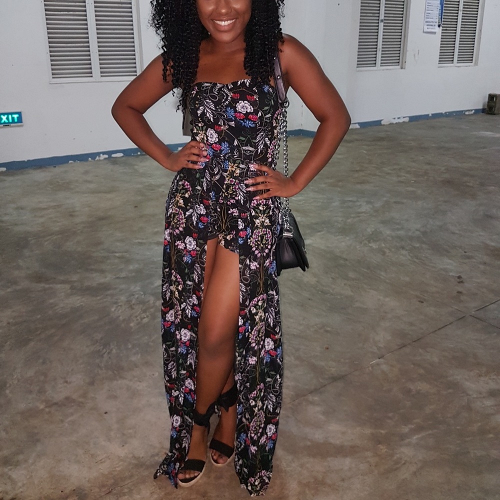 Floral Print, Maxi Dress/Romper w/ Slit